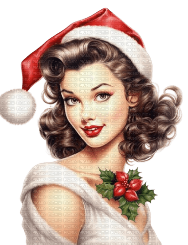 woman red vintage hat christmas - 免费PNG