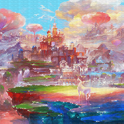soave background animated surreal fantasy castle - Besplatni animirani GIF