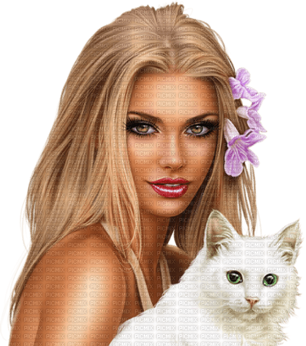 Y.A.M._Summer woman girl cat - Free PNG