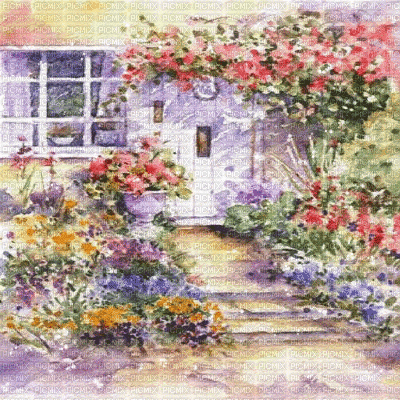 fondo casa jardin flores gif dubravka4 - Animovaný GIF zadarmo