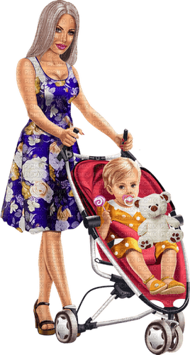 Mother with a child in a pram. Woman. Leila - besplatni png