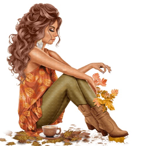Woman.Coffee. Fall. Autumn. Leila - PNG gratuit