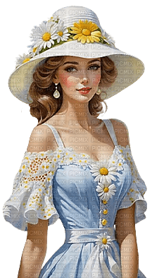 Mujer con sombrero de margaritas - darmowe png