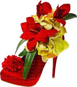 Kaz_Creations Deco Red Shoe With Flowers Colours - PNG gratuit