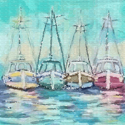 soave background animated summer painting sea boat - 無料のアニメーション GIF