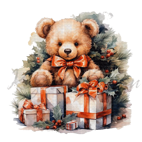 teddy bear, Christmas gifts - Animovaný GIF zadarmo
