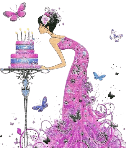 kikkapink deco scrap birthday purple cake woman - png ฟรี