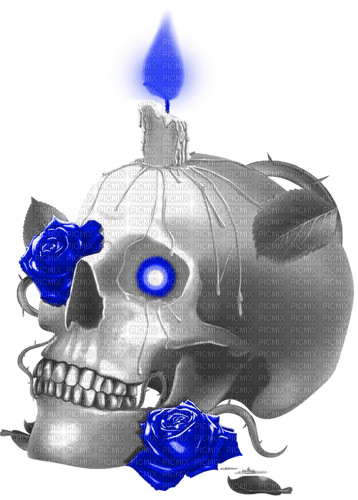 Skull.Candle.Roses.Black.White.Blue - δωρεάν png