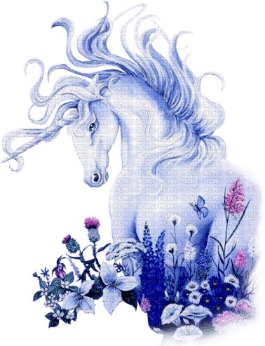 kikkapink fantasy blue purple unicorn flowers - PNG gratuit