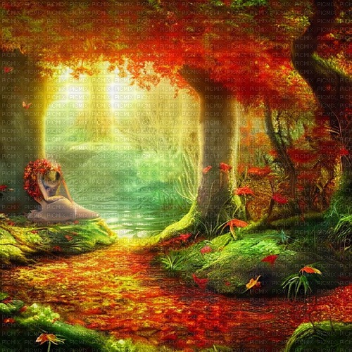 kikkapink autumn fantasy background forest - 無料png