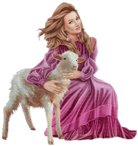 Woman with a lamb, sheep. Leila - gratis png