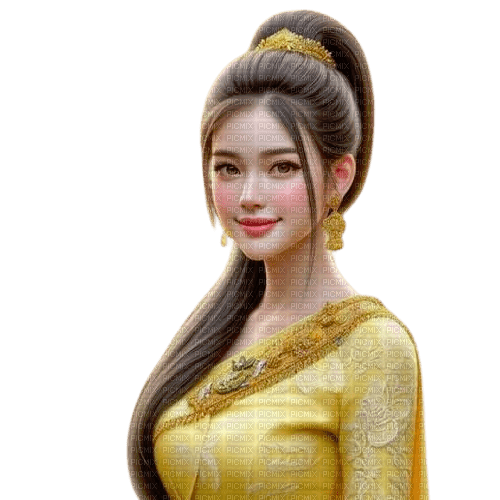 asian woman yellow - darmowe png