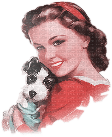 soave woman vintage dog pink teal - Free PNG