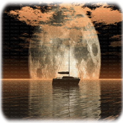 ship moon bg bateau lune paysage fond - PNG gratuit