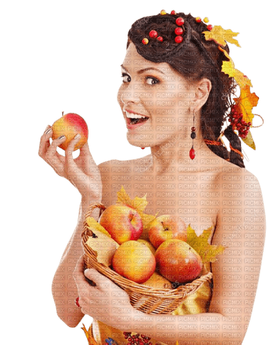 loly33 femme pomme automne - Free PNG