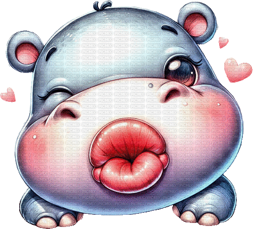 ♥❀❀❀❀ sm3 winter pink hippo cute kiss - Gratis animerad GIF
