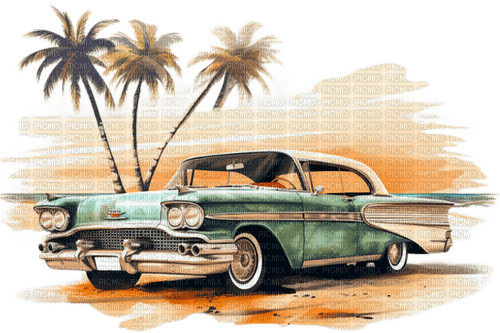 ♡§m3§♡ Vintage car green beach summer - gratis png