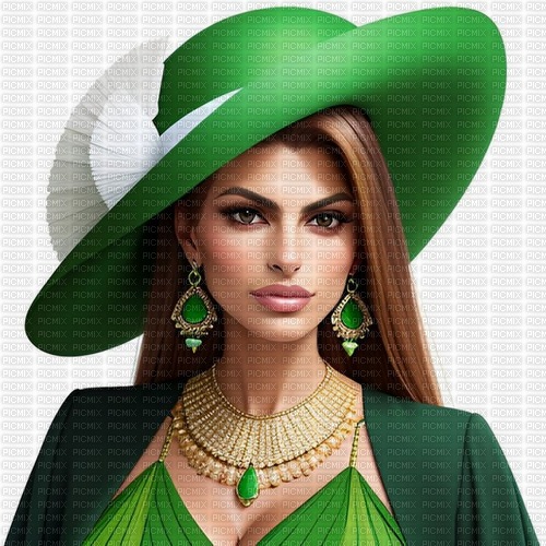 Woman in green. Hat. Leila - Free PNG
