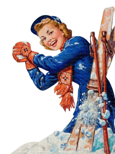 loly33 femme vintage ski - фрее пнг