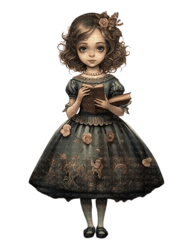 girl green brown book - фрее пнг