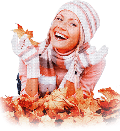 soave woman autumn leaves smile brown orange - png gratis