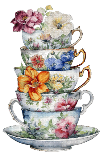 Floral Vintage Teacups - ingyenes png