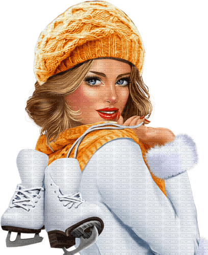 Winter. Woman with skates. Leila - gratis png