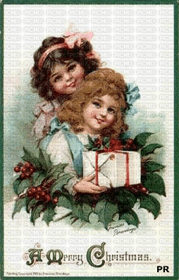 Merry Christmas Card, vintage - Gratis geanimeerde GIF