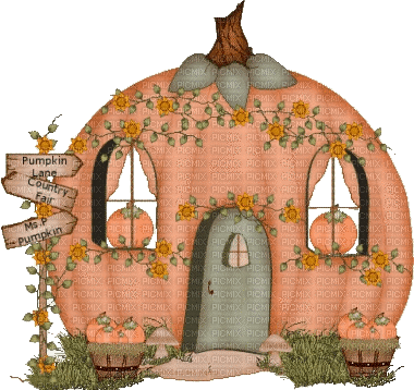Autumn Fall Pumpkin Fairy House - Free animated GIF