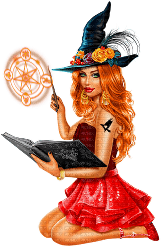 Woman.Witch.Magic.Halloween.Red.Black - png ฟรี
