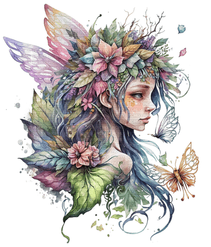 fantasy pastel fairy painting flower butterfly - zadarmo png