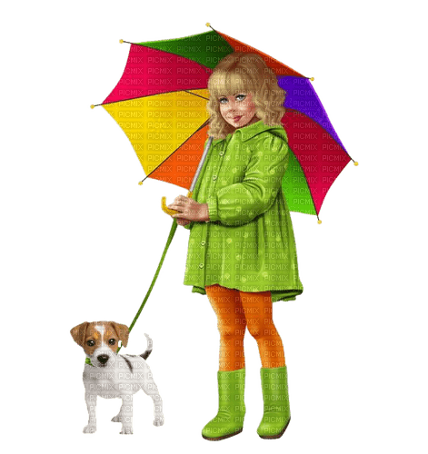 Mädchen, Girl, Hund, Regenschirm - Free PNG