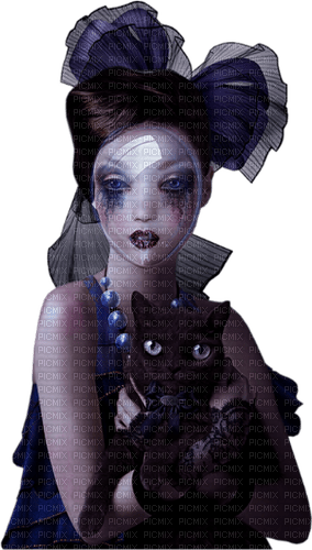 gothic woman sad black cat - PNG gratuit