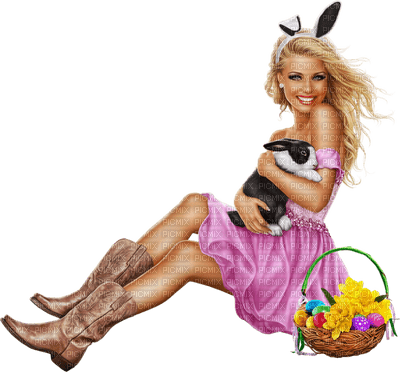 Easter Woman with Bunny Rabbit - ücretsiz png