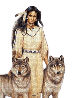 woman with wolves - ücretsiz png