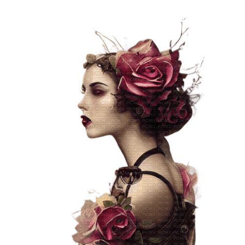 kikkapink steampunk woman flowers - png ฟรี