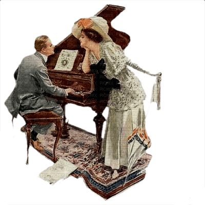 vintage couple music piano paintinglounge