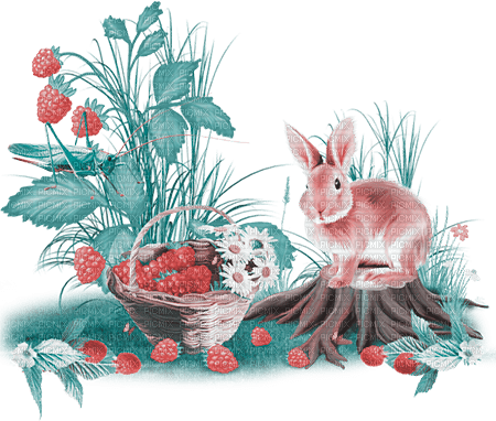 soave deco animals bunny flowers spring pink teal - PNG gratuit