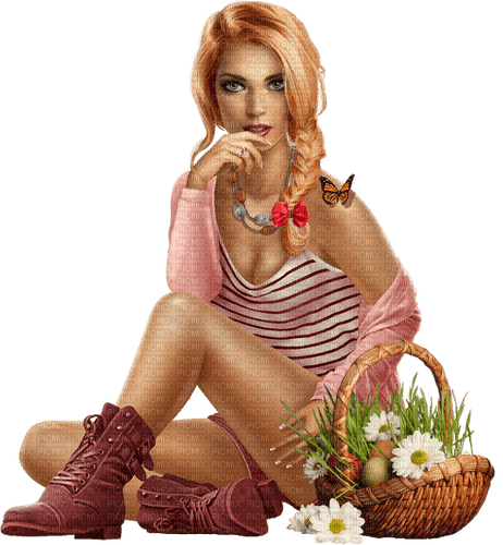 Woman. Spring. Daisy flowers. Leila - gratis png