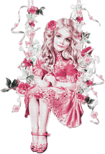 soave children girl spring flowers spring swing - 無料png