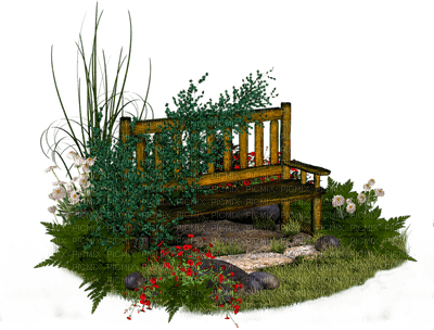 Kaz_Creations Garden Bench Flowers Deco - PNG gratuit