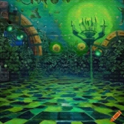Green Fantasy Background with Tiled Floor - фрее пнг