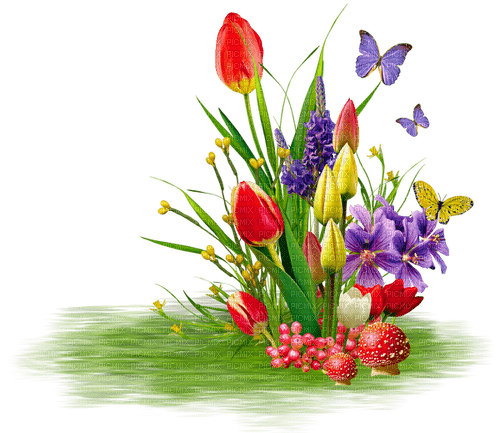 Cluster.Spring.Flowers.Red.Yellow.Purple - bezmaksas png