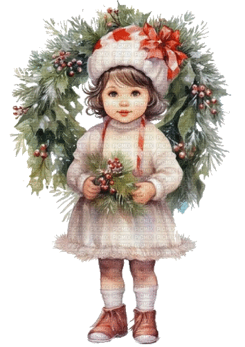 fille, couronne, Noël girl, wreath, Christmas - Free animated GIF