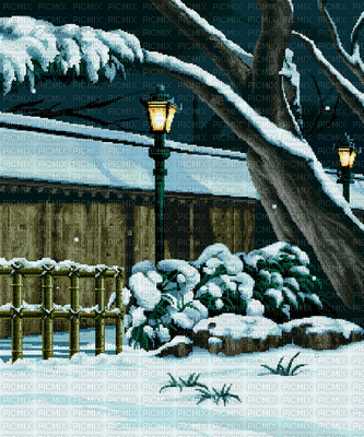 winter night landscape drawing - Бесплатни анимирани ГИФ