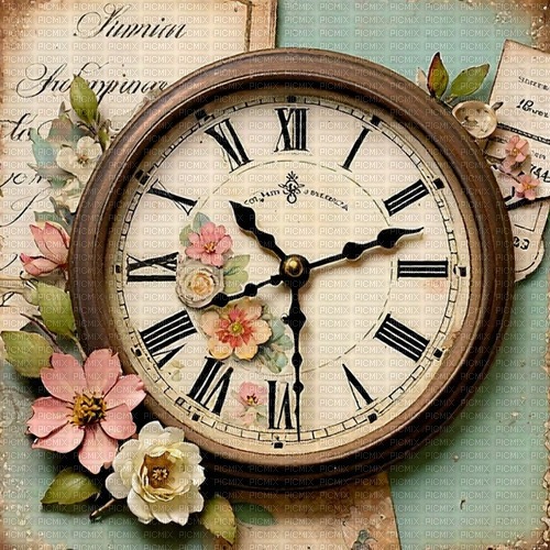 springtimes scrap vintage clock background - PNG gratuit