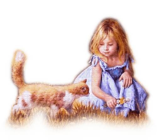 Rena Child Kind Girl Cat Vintage - PNG gratuit