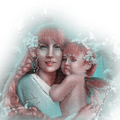 dolceluna pink blue mother woman child baby - PNG gratuit