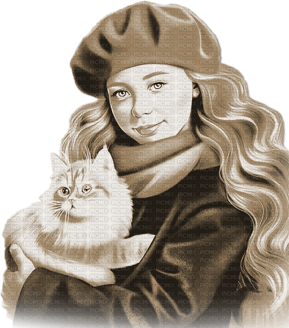 soave woman hat cat animals fashion autumn sepia - 免费PNG