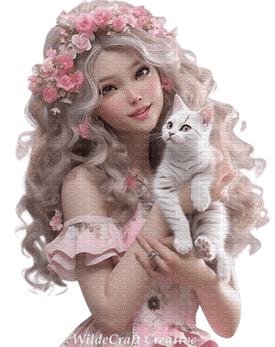 fille et chat - Free PNG